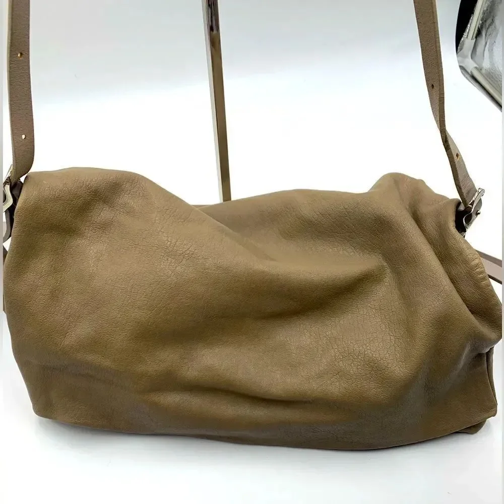 Auth Jimmy Choo Taupe Biker Chain Relaxed Hobo Bag. Excellent Preloved Satchel.